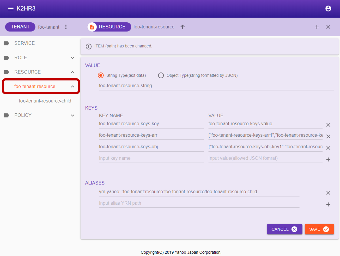 K2HR3 Usage Application - Resource Page