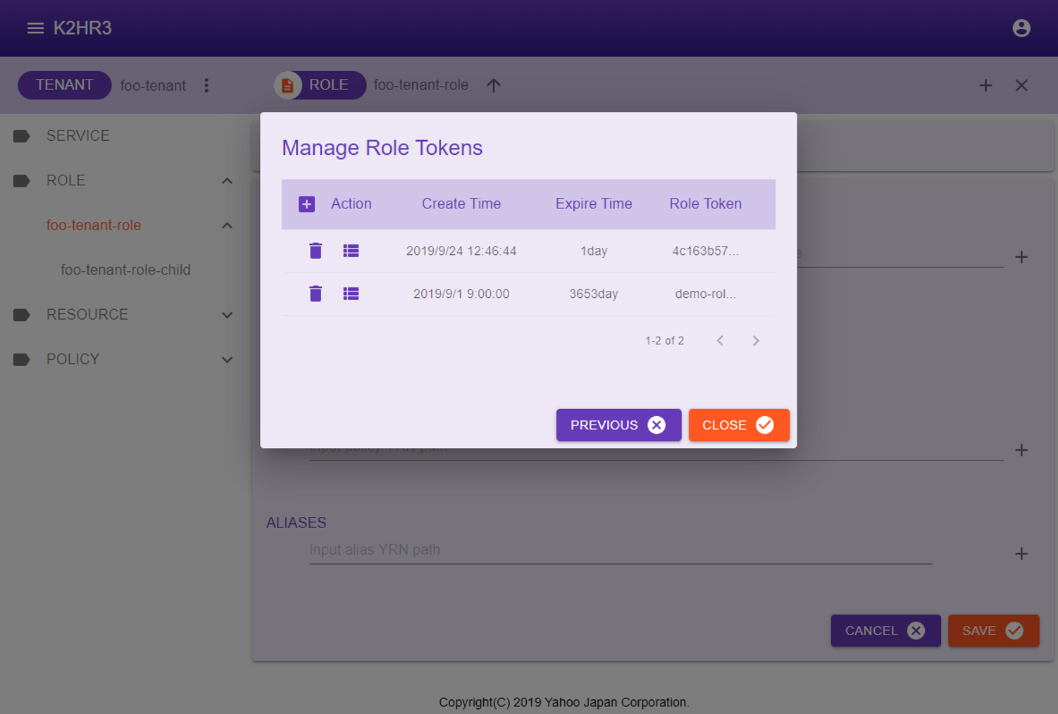 K2HR3 Usage Application - Manage role tokens