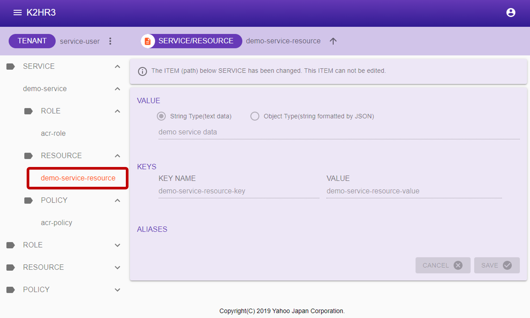 K2HR3 Usage Application - Service Member RESOURCE