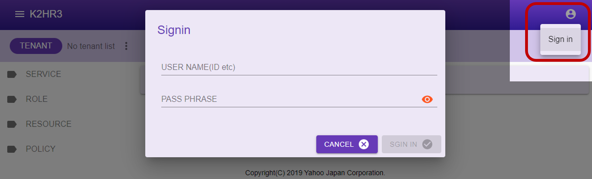 K2HR3 Usage Application - Signin