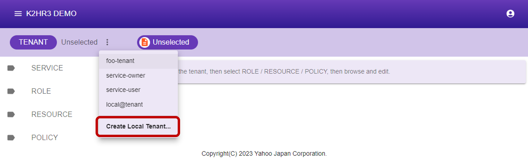 K2HR3 Usage Application - Selected Creaate Local Tenant